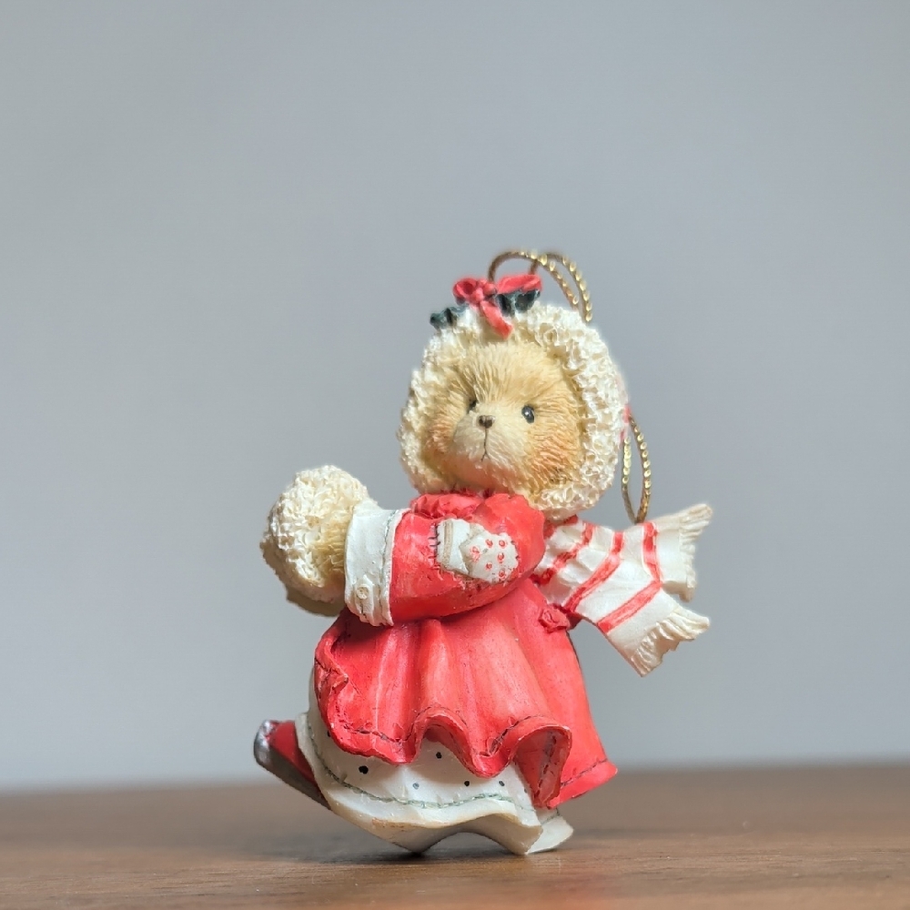 Cherished Teddies 1993 Christmas Ornament Red and White Bear Ornament